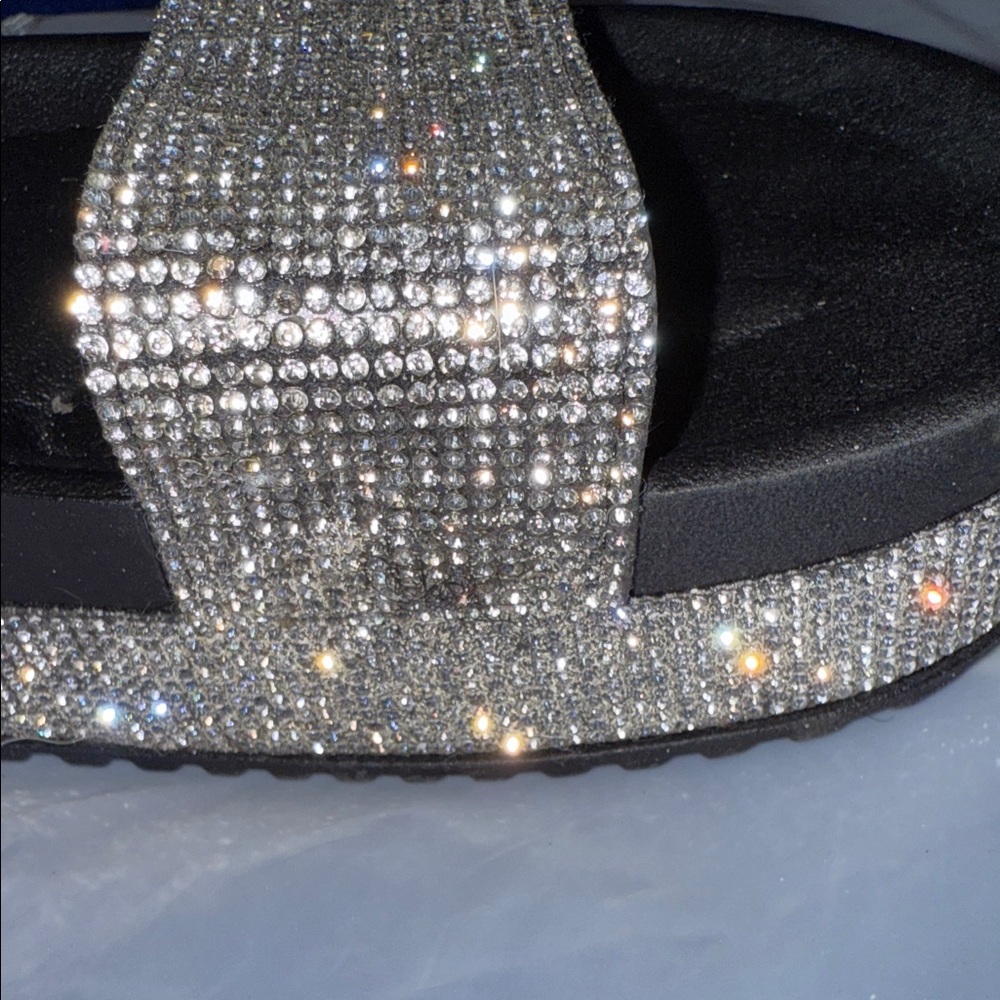 Elegant Silver Rhinestone Slide Sandals - Picture 12 of 16